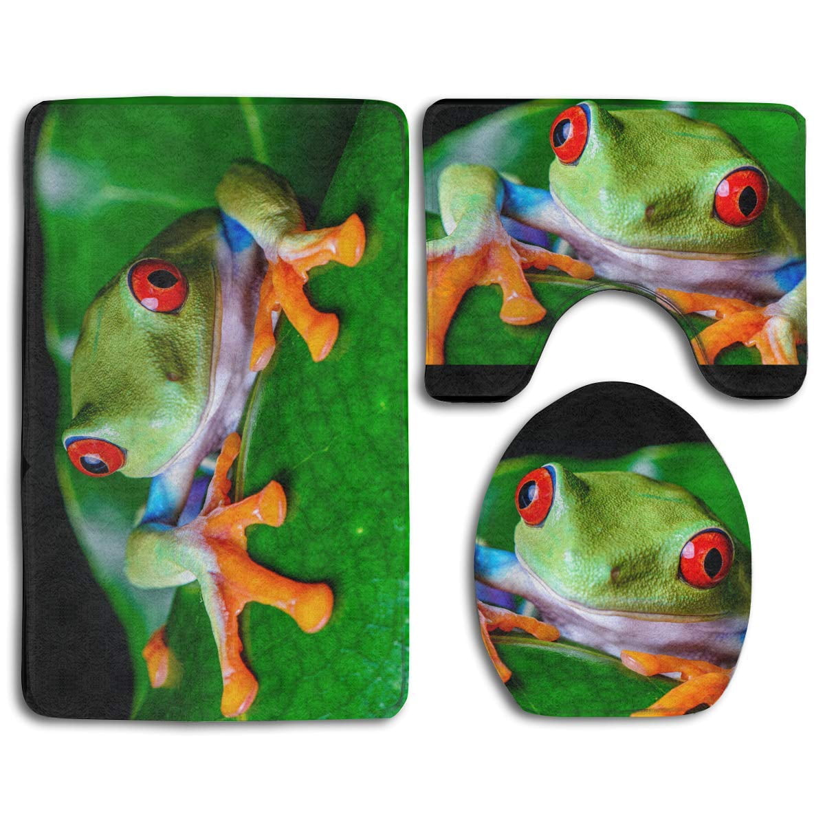 PUDMAD RedEyed Tree Frog Green Leaf 3 Piece Bathroom Rugs Set Bath Rug ...