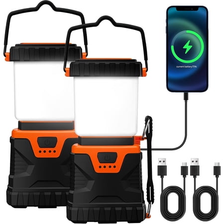 LED Camping Lantern Rechargeable 1000LM Portable with 5 Ligth Modes IP44 Waterproof 4400mAh Tent Flashlight Lanterns for Power Outages Hiking Hurricane Campsites Emergencies (2-Pack)