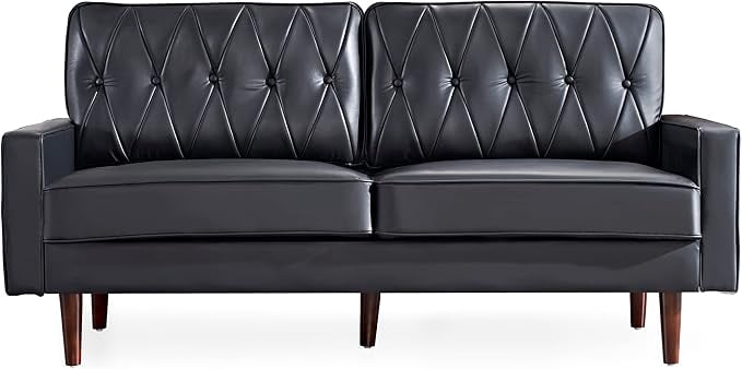 US Pride Furniture Modern Style Faux Leather Sofa with Elegant Round Tapered Legs