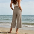 thumbnail image 5 of Linen Capri Pants for Women Loose Wide Leg Cotton Gaucho Pants Elastic Waist Flowy Dressy Trousers, XL, 5 of 6