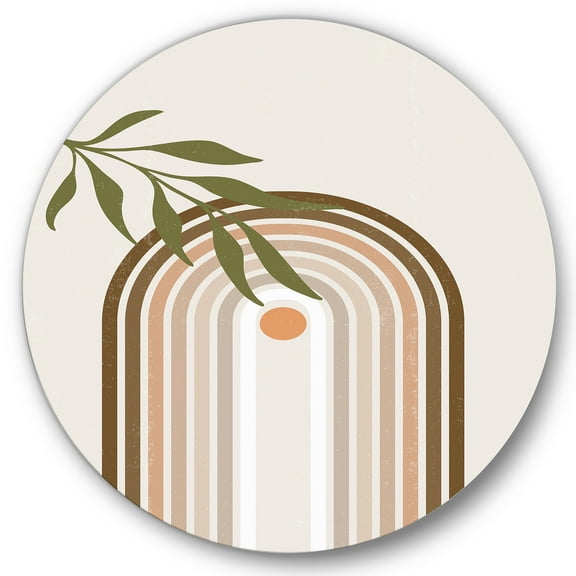 Designart 'Abstract Moon and Sun With Green Leaf I' Modern Circle Metal Wall Art 36x36 - Disc of 36