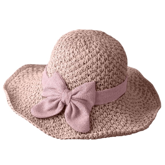 UTSJKR Women Hand Woven Pure Straw Large Brim Sun Hat, Foldable Portable Design, UV Resistant Beach Vacation Outdoor Leisure Round Top Cap Pink M