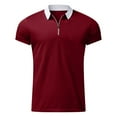 thumbnail image 4 of Rigardu mens shirts shirt for men men's t-shirts men's dress shirts Men Casual Soild Zipper Top Shirt Turn Down Collar Blouse Short Sleeve Top Shirt Fashion Casual Shirt Wine+XXL, 4 of 5