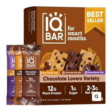 (18 PACK) IQBAR Brain and Body Plant Protein Bars - Chocolate Lovers Variety - 12 Count, Low Carb, High Fiber, Gluten Free, Vegan Snacks - Low Sugar Keto Bars