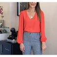 thumbnail image 2 of Blusa de mujer, manga larga con puños elásticos y escote en V. (Cod-136) Deng Xun unisex, 2 of 2