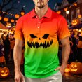 thumbnail image 2 of KLHDSF Men's Halloween Gradient Polo Shirt Short Sleeve Henley Neck Stretchy Breathable Casual Party Top Red S, 2 of 5