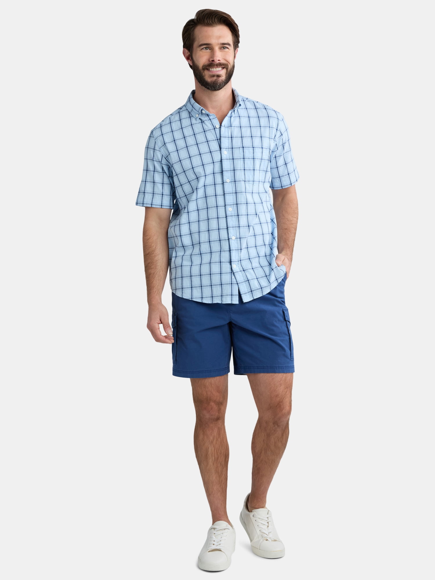 George Men's & Big Men's Classic Fit Short Sleeve Button-Up Poplin Shirt, Sizes S-3XL