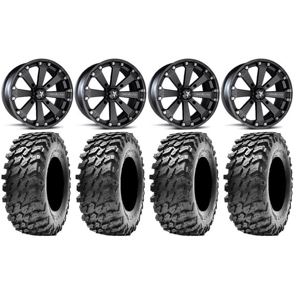 MSA Black Kore 14" ATV Wheels 32" Rampage Tires Can-Am Commander Maverick Renegade Outlander Defender