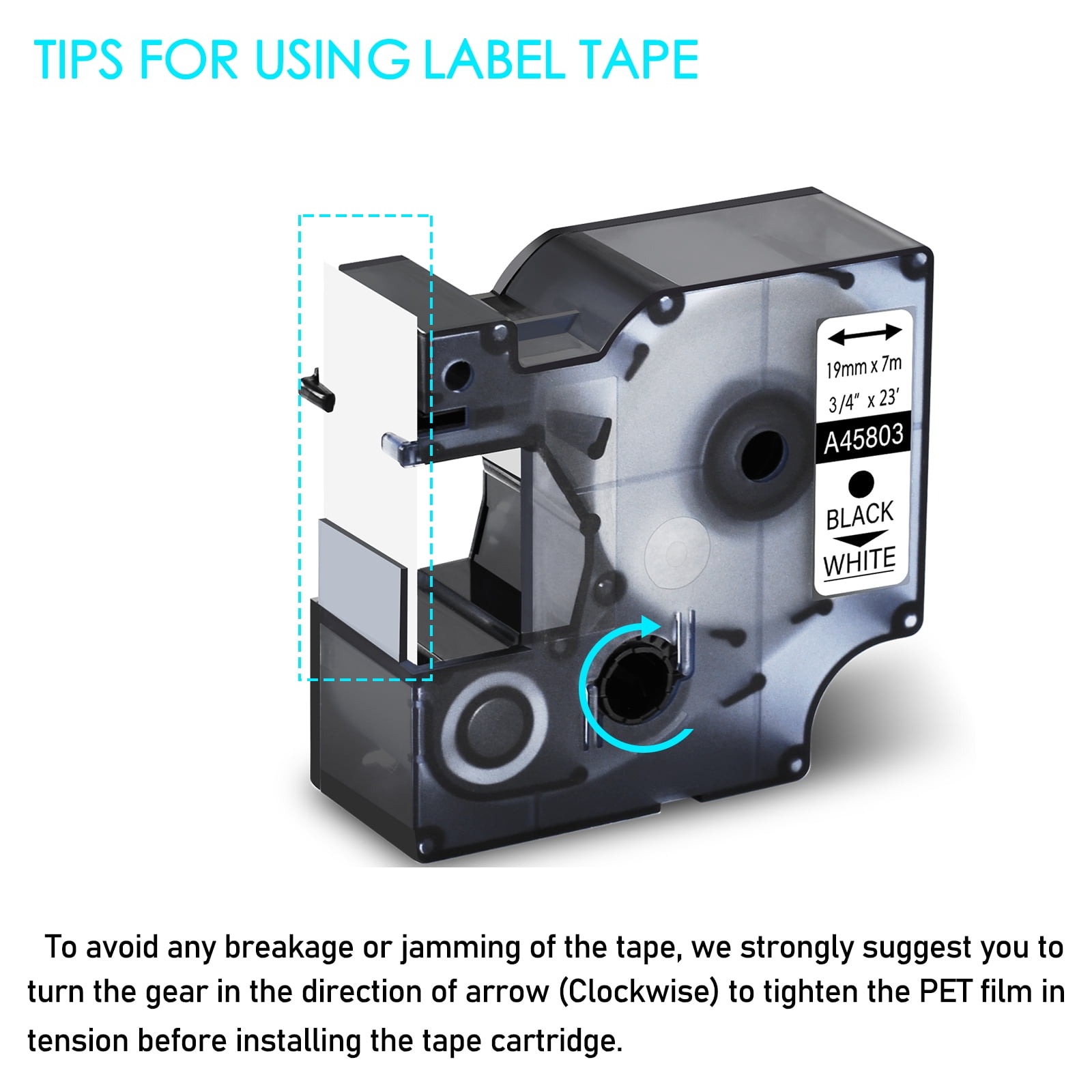 GREENCYCLE 6PK 19mm 7m S0720830 Black on White Label Tape for Dymo D1 45803 LabelManager LabelPoint LabelWriter 3M Label Maker