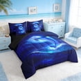 thumbnail image 2 of Manfei Magical Blue Moon Dolphin Bedding Comforter Set for Kids Boys and Girls, Romantic Coastal Print Full Bedding Set, Black Reversible 7pcs, 2 of 6