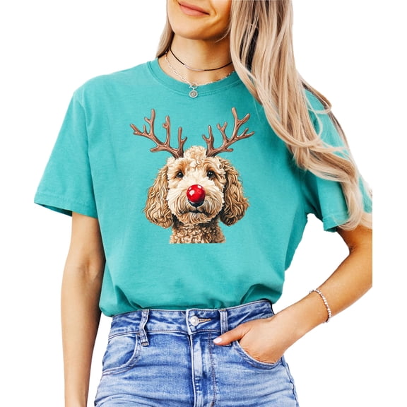 Goldendoodle Christmas Reindeer Unisex Shirt Doodle Dog Owner Festive Holiday Graphic Tee Seafoam Shirt Adult Large