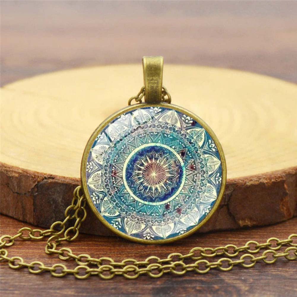 Mandala Photo Cabochon Glass Silver/Black/Bronze Chain Pendant Necklace#12 