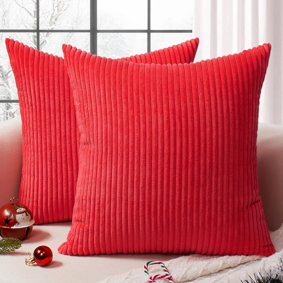 Juego de 2 fundas de almohada decorativas Softalker, 46 x 46 cm, pana roja