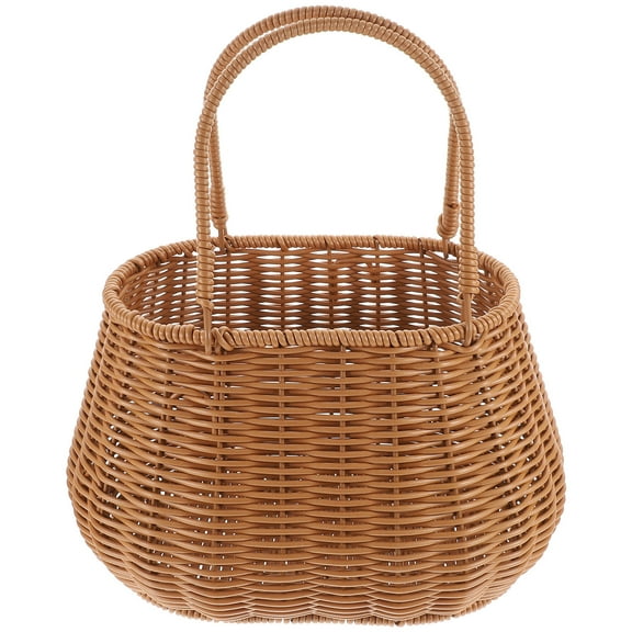 ELAYARD Light Brown Hand Woven Basket with Handle for Storage Shopping Picnic and Garden Use