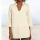 thumbnail image 2 of Vestidos Casuales Para Mujer, Blusas De Mujer De Moda Blusa holgada de lino con cuello en V, manga tres cuartos y botones decorativos para mujer., 2 of 6