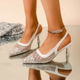 thumbnail image 4 of Miluxas Lace Mesh Slingback Heels for Women Embroidered Kitten Heels Bridal Shoes Pointed Toe Wedding Pumps Gold 6.5(38), 4 of 9
