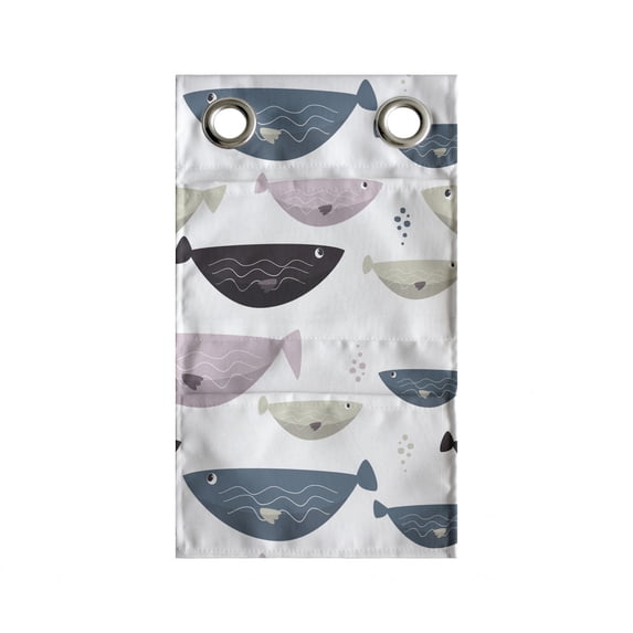 Underwater Hanging Pocket Organizer, Funny Shapes of Fish with Wavy Stripes, Printed Polyester Storage Bag with Pockets, 9" x 27", White Multicolor