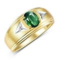 thumbnail image 3 of RYLOS Men's Rings 14K Yellow Gold Classic 8X6MM Oval Gemstone &  Diamond Ring Green Sapphire September Birthstone Rings For Man Gold Rings Size 11, 3 of 7
