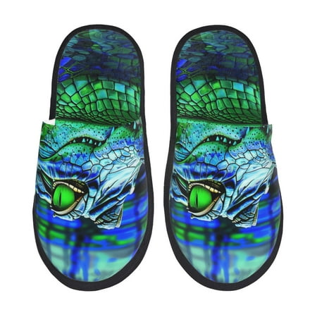 Balery Colorful Stained Glass Crocodile Slient Indoor Furry Fleece Comfort House Shoes Soft Non-Slip Home Shoes Cotton slippers House Slippers-- Medium