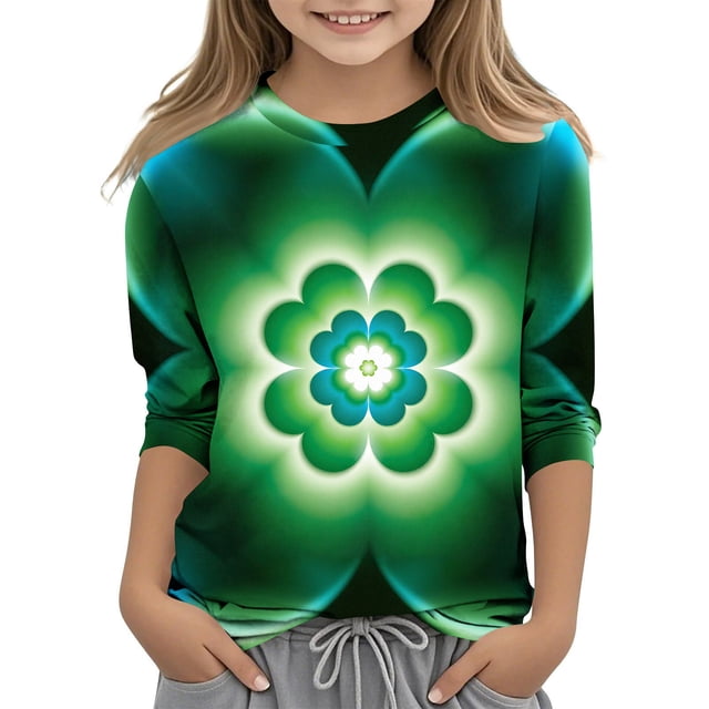 Tauxra Chandail de la Saint-Patrick pour Adultes, T-Shirt à Manches 3/4 Imprimé Col Rond, T-Shirt Graphique Trèfle Décontracté à Manches Longues pour Activités Festives
