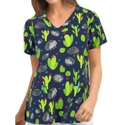 UKAP Casual Tunique Chemises pour Femmes Chat Chien Imprimer Bande Dessinée Imprimé Gommages Tops Vêtements De Travail Chemise D'allaitement