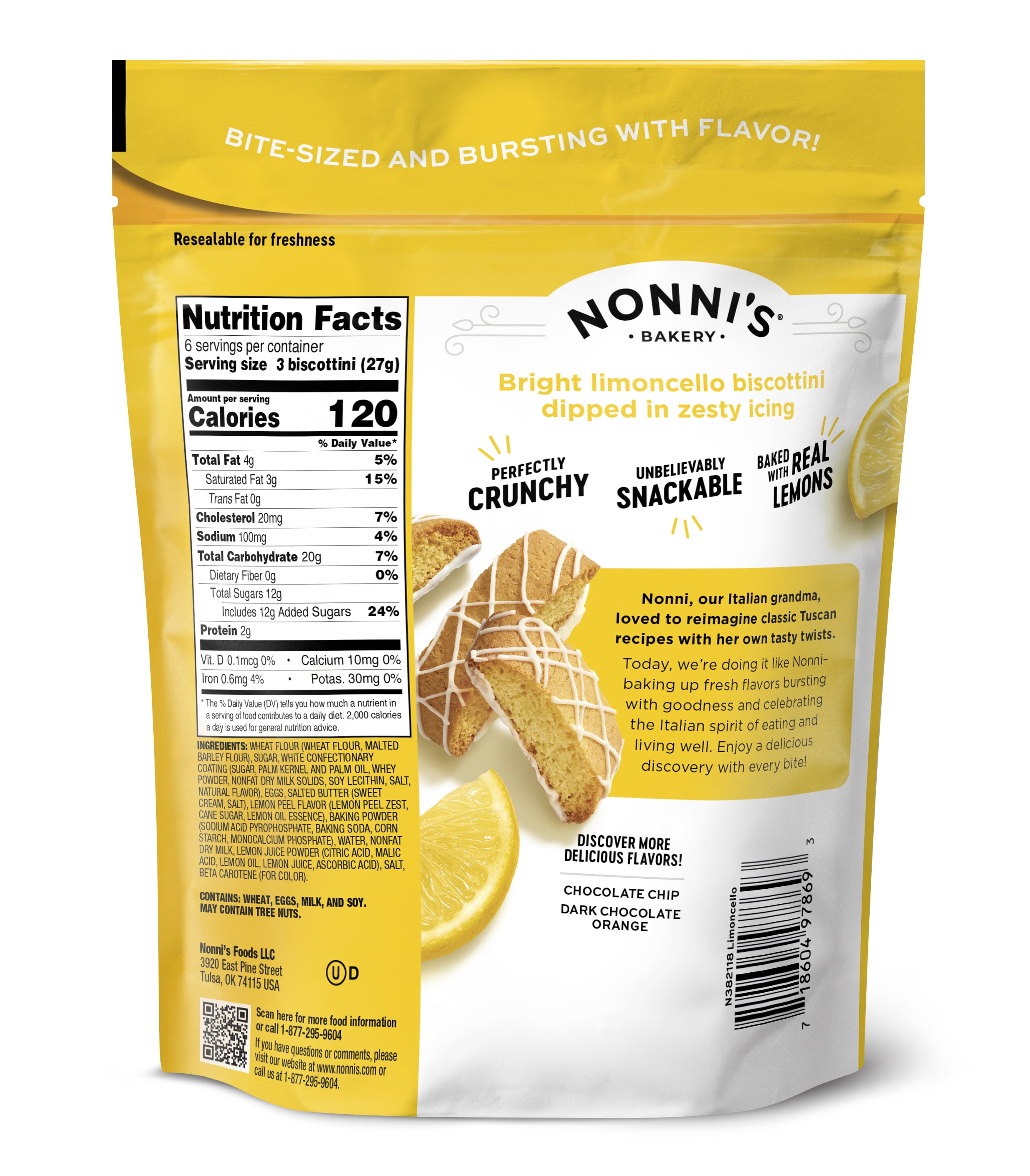 (6 pack) Nonni's, Limoncello Biscotti Bites, 4.8 oz. Bag, Approximately 18 Cookies per Pack