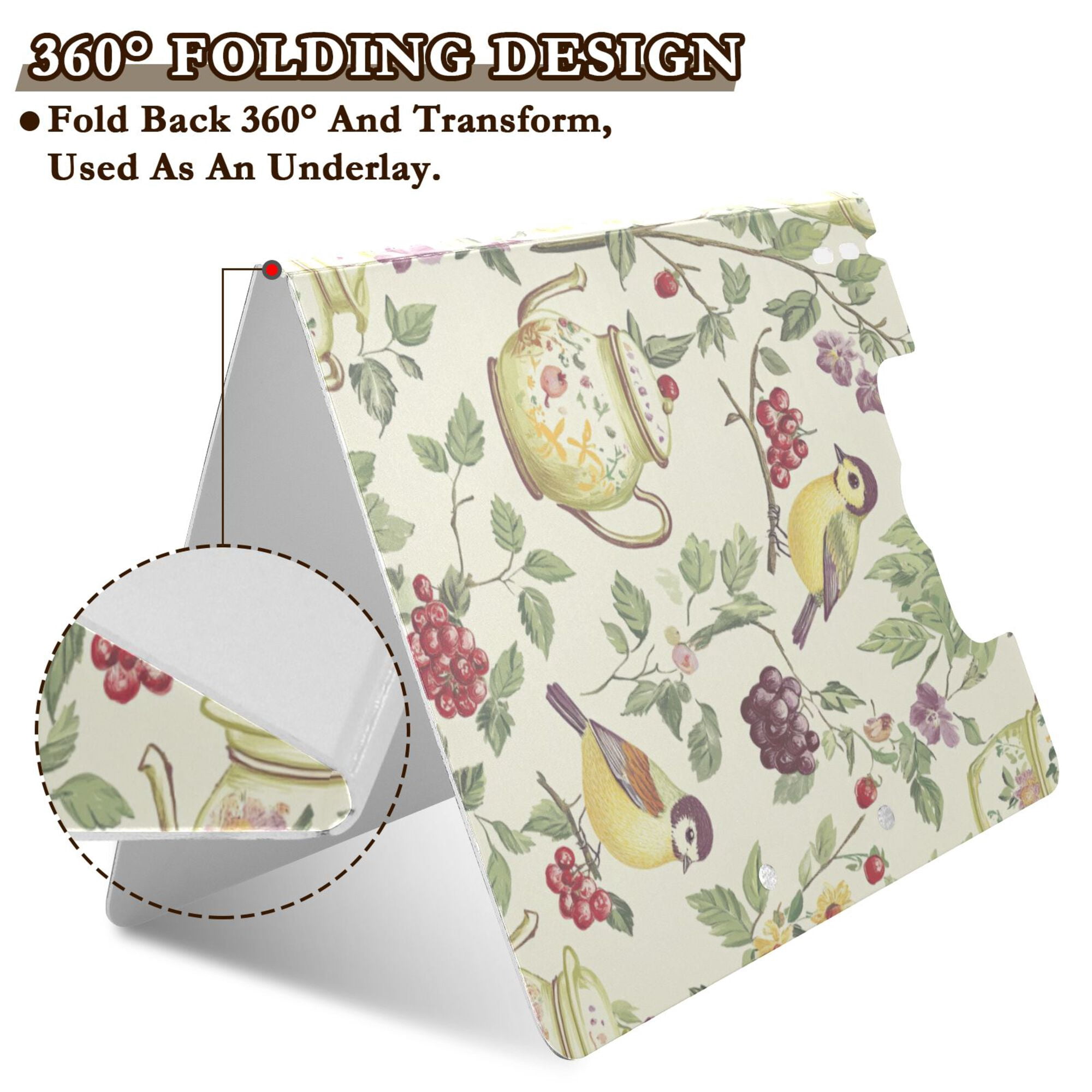 FORMRS A4 Clipboard Folder with Pen Holder Horizontal Foldable School Office Binder, Purple Birds Teapots
