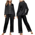 thumbnail image 2 of Womens Silk Satin Pajama Sets with Chest Pockets Notch Collar Two Piece Sleepwear Loungewear Soft Pj Set, 2 of 7