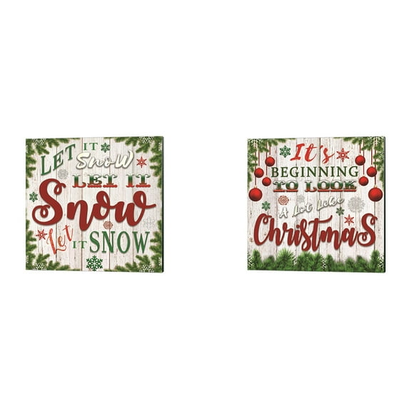 Its Beginning to Look a Lot Like Christmas Let It Snow by Bluebird Barn Canvas Art Set of 2 14 inch X 14 inch Each