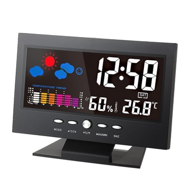 °C/°F Multifunctional Indoor Colorful LCD Digital Temperature Humidity Meter Weather Station Clock Thermometer Hygrometer Calendar Temperature Trend Alarm Comfort Level Weather Forecast Vioce-activate