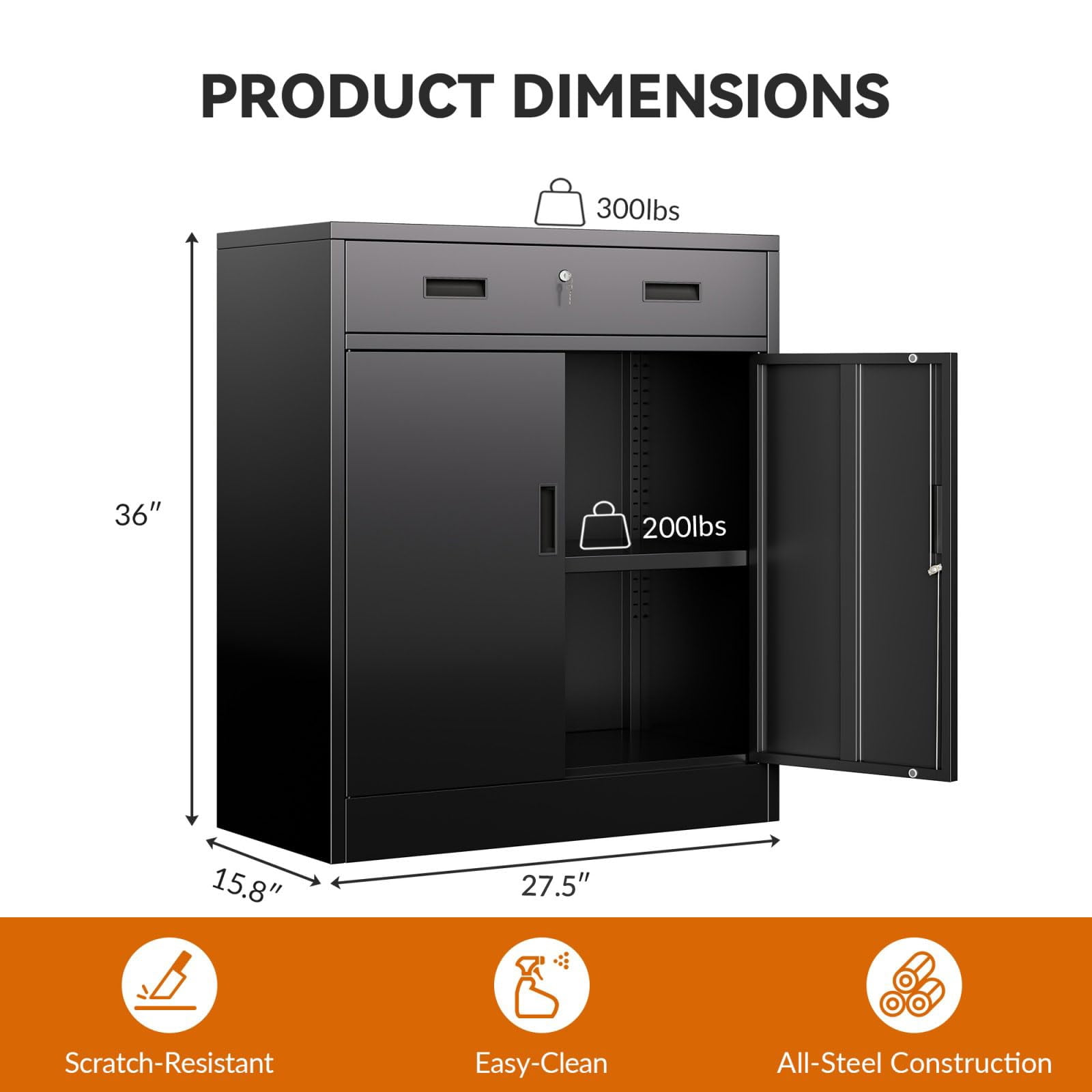BESFUR Metal Garage Storage Cabinet with 2 Doors and 2 Drawers, Locking Stoage Cabinet for Garage, Classroom and Office - Black