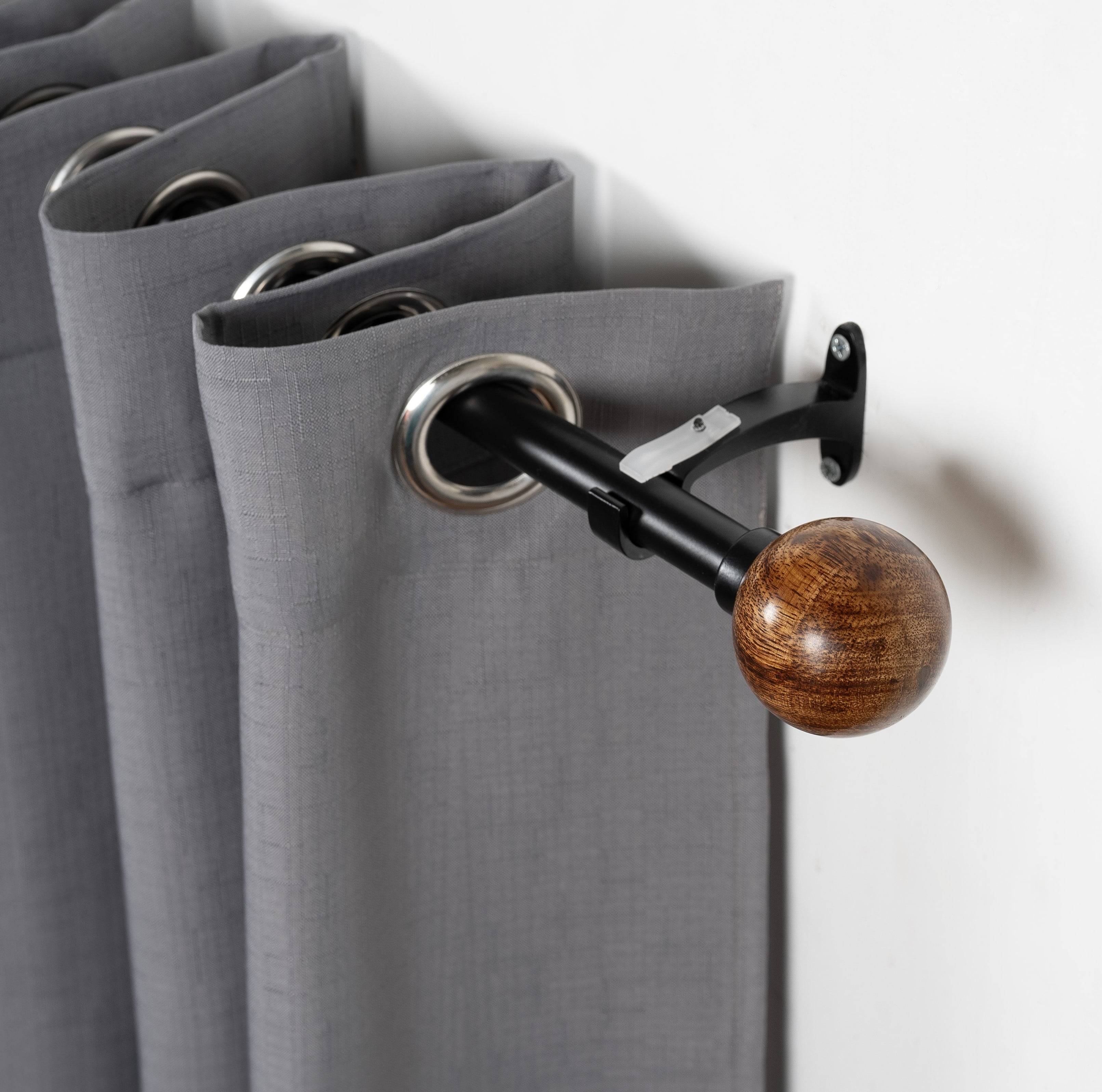 Mainstays 3/4 in Wood Ball Curtain Rod Set, Adjustable 24–84 in, Black