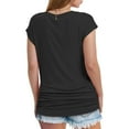 thumbnail image 6 of Women's V Neck Cap Sleeve Top Side Ruched Detail Stretchy Soft Tshirt Feminine Slim Fit Casual Summer Blouse, 6 of 7
