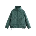 thumbnail image 3 of Women Lightweight Quilted Jacket Solid Color Long Sleeve Stand Collar Zipper Puffer Coat Winter Down Jackets Outerwear, 3 of 5
