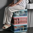 thumbnail image 3 of Contenedor de almacenamiento plegable de 30 L con tapa, caja de almacenamiento gruesa impermeable para mantas, ropa, libros debajo de la cama en automóviles, azul, 3 of 5