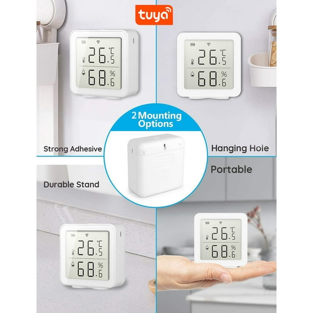 Moniteur intelligent de température et d'humidité WiFi : Tuya sans fil avec  alertes de notification d'application, thermomètre hygromètre WiFi pour la  maison, le garage des animaux domestiques avec écran LCD, compatible avec