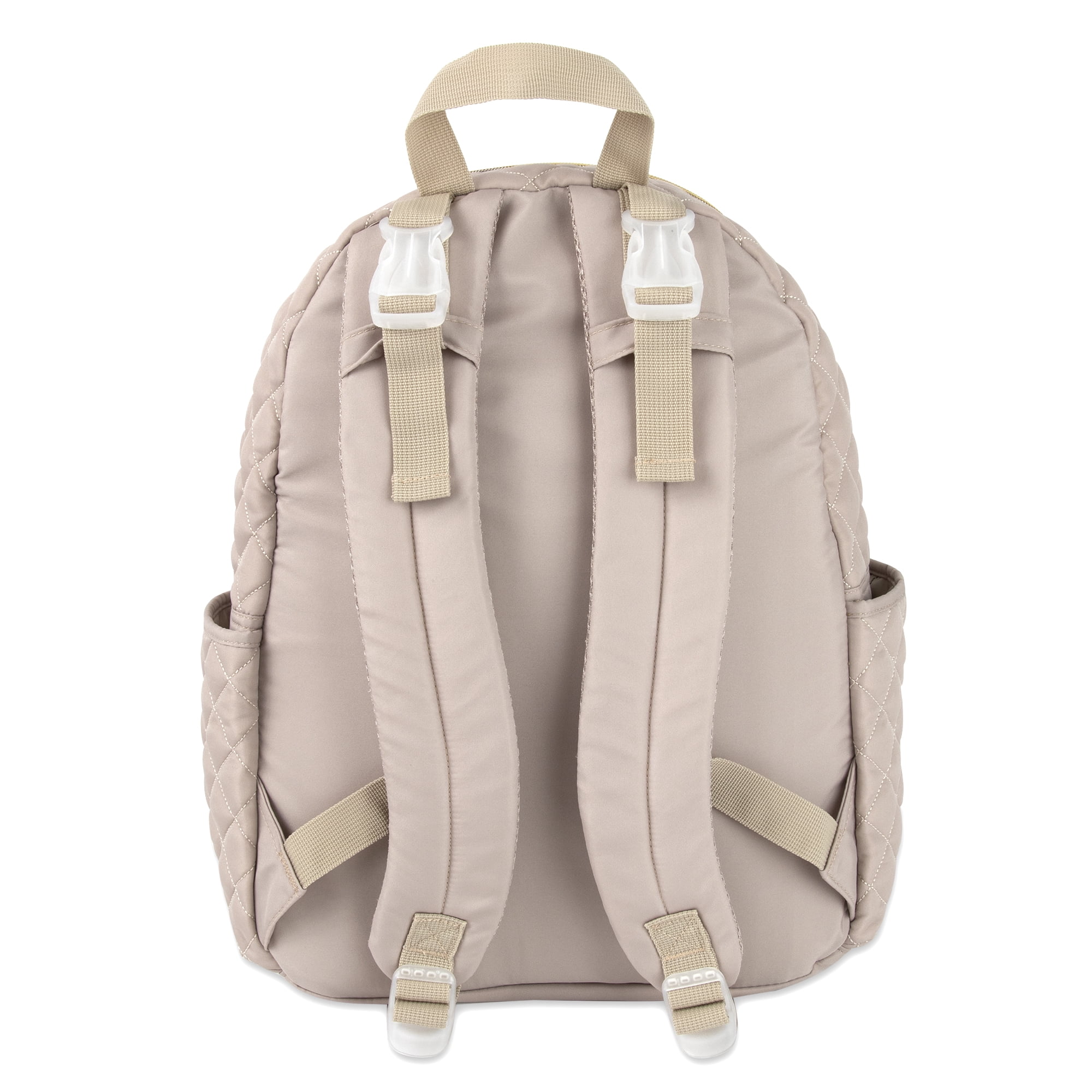 Jessica Simpson Taupe Diamond Quilted Multi-Pocket Dual Zipper Closure Fashion Diaper Bag Backpack with Running Cheetah Print Interior, Matching 3-Ply Folding Baby Changing Pad