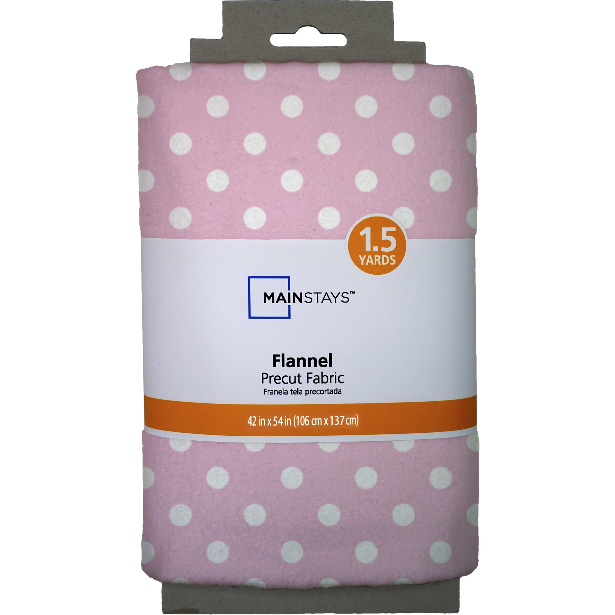Mainstays 1.5 Yards 100% Cotton Light-weight Flannel Happy Dots, Pink, White, 42" Wide for Crafts