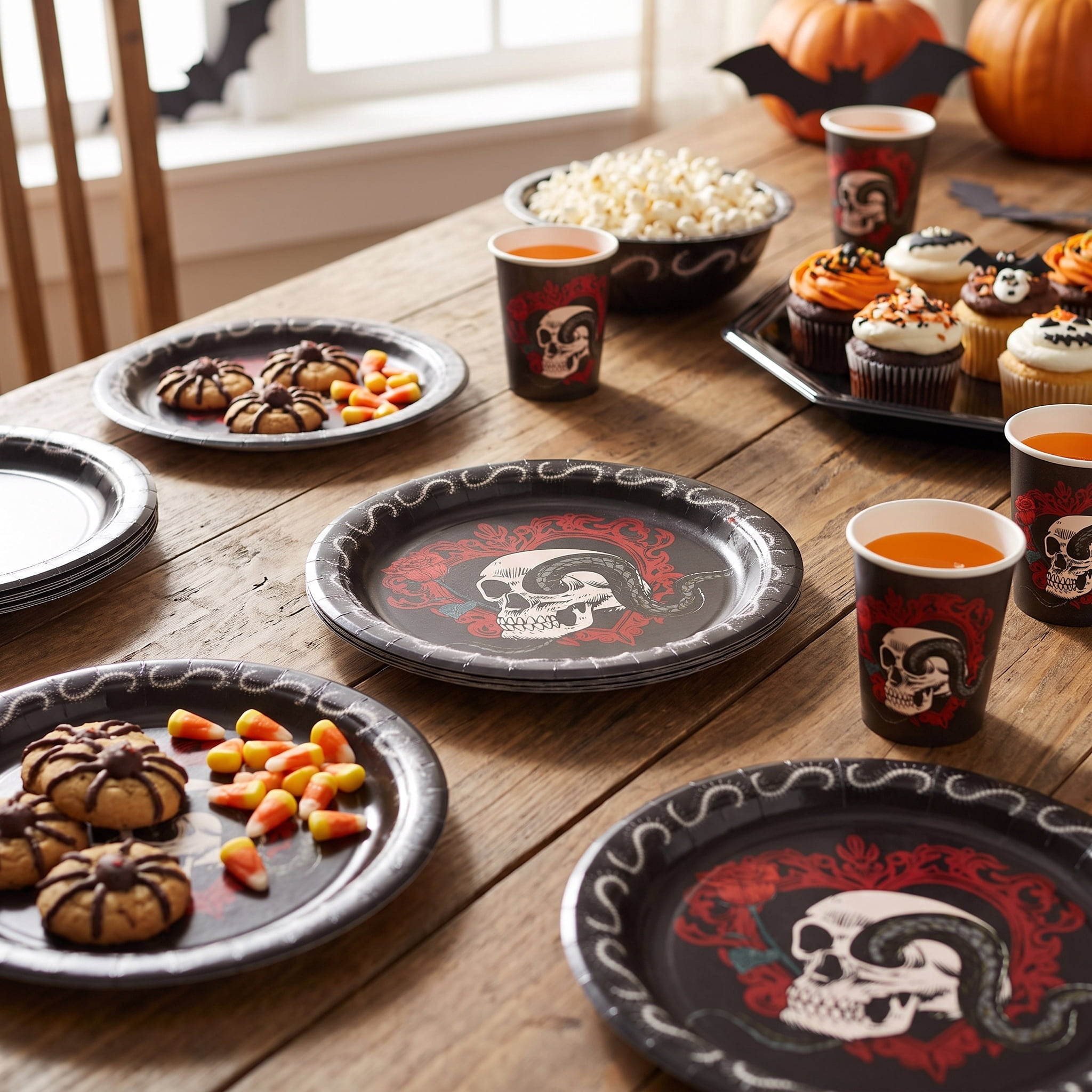Skull and Roses Disposable Paper Plates, Multicolor, 8.5", 8 Count, Halloween by Way To Celebrate