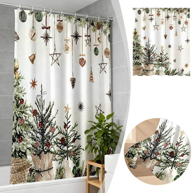 Festive Santa Printed Curtain for Living Rooms – Translucent Polyester Drapery in Rural Winter Theme for Indoor Spaces 2PCS