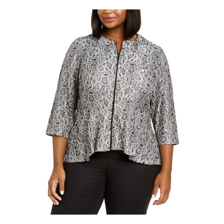 ALEX EVENINGS Womens Black Floral Kimono Sleeve Blouse Formal Top Plus Size: 2X