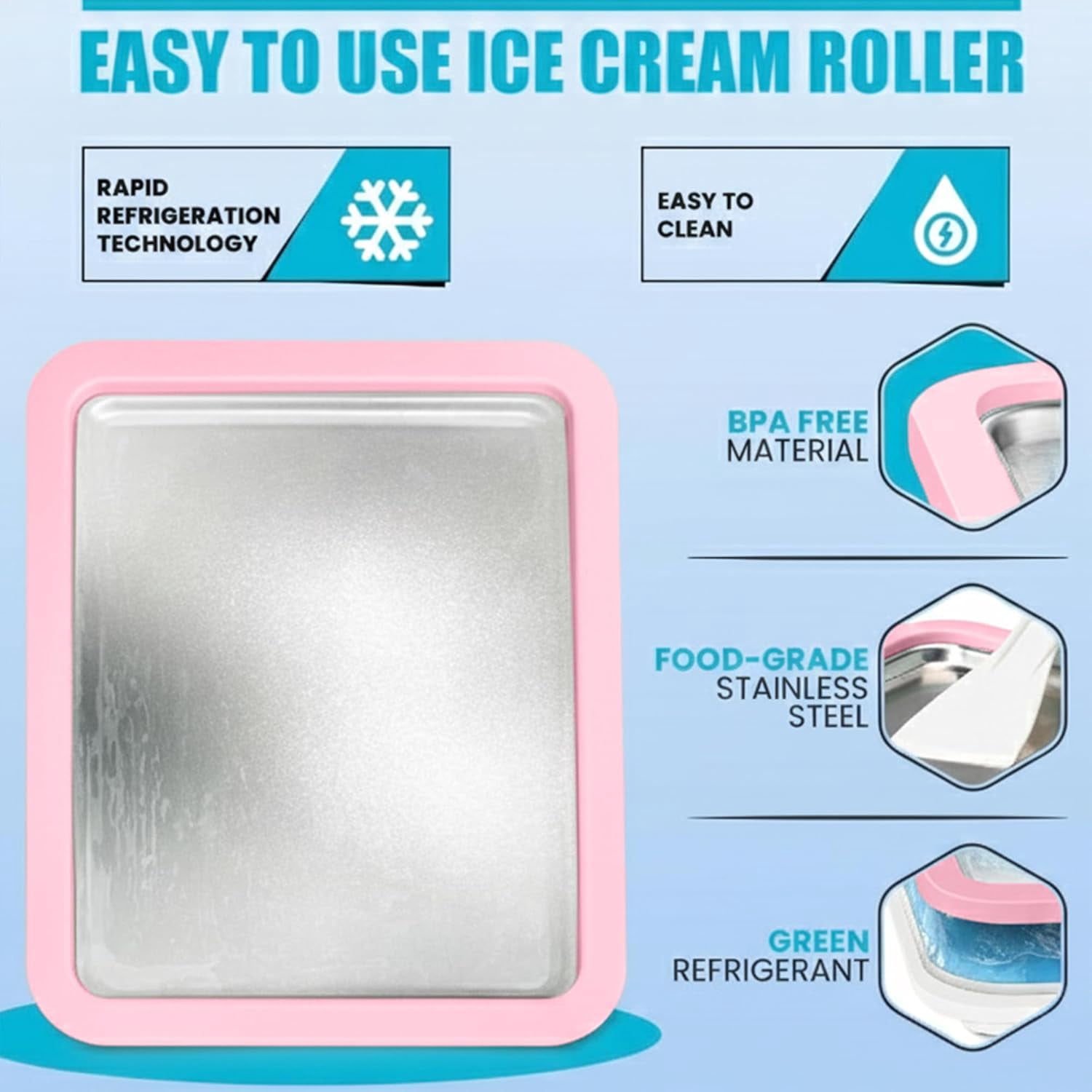 Large Rolled Ice  Maker Tray - Manual Roll Your Own Ice   for Family Fun - Light Pink Stainless Steel