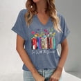 thumbnail image 2 of Wang6 Womens V Neck T Shirts Casual Short Sleeve Graphic Tees Summer Floral Letter Printed Loose Fit Tops Tees X_Blue XXL, 2 of 4