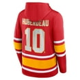 thumbnail image 3 of Men's Fanatics Jonathan Huberdeau Red Calgary Flames Name & Number Lace-Up Pullover Hoodie, 3 of 3