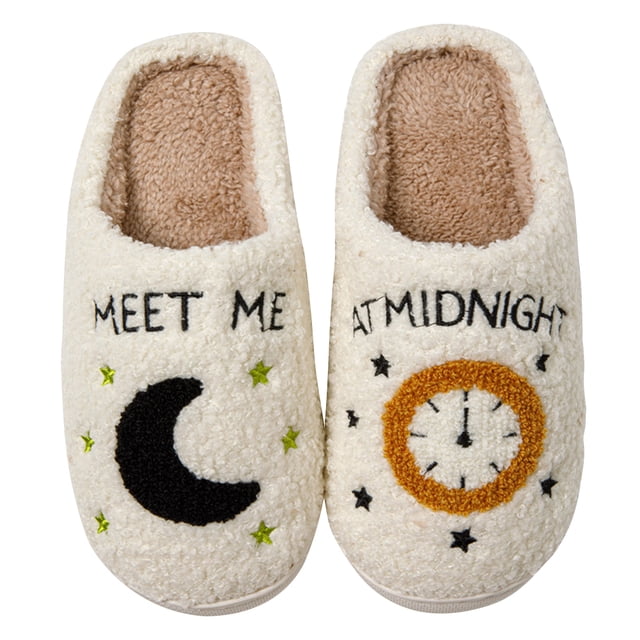 Pantuflas invierno Meet Me At Midnight para mujeres y hombres (blanco 38-39 talla 37-38 pies)
