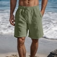 thumbnail image 3 of Cotton Linen Bermuda Shorts for Men Lightweight Breathable Elastic Waist Wide Straight Leg Beach Shorts with Pockets, 3 of 5