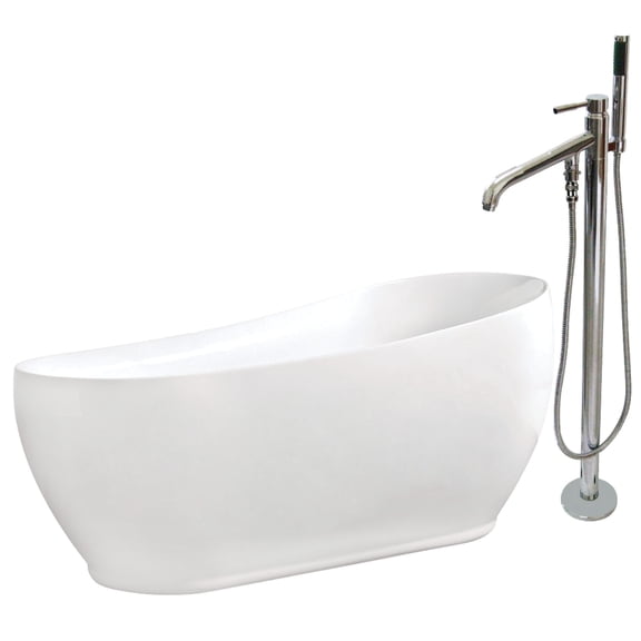Aqua Eden KTRS723432A1 71-Inch Acrylic Oval Single Slipper Freestanding Tub with Faucet Combo and Drain in Glossy White/Polished Chrome