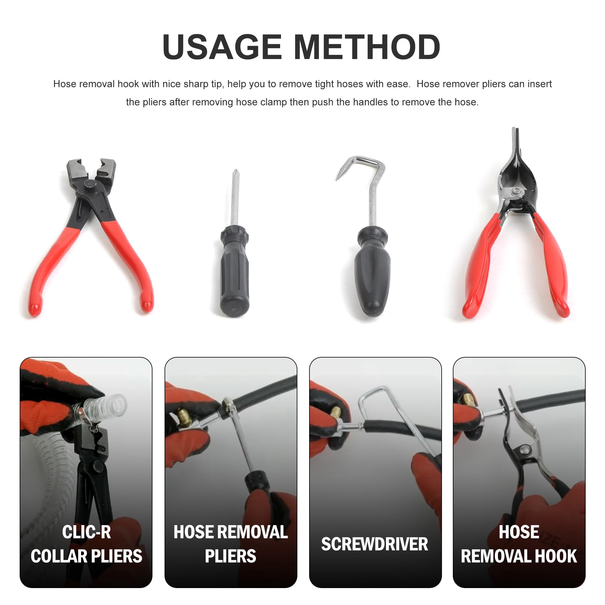 9PCS Hose Clamp Pliers for Fuel Oil and Water Hoses, Long Reach Hose Clamp Remover Kit with Flexible Wire Clic R Type Swivel Jaw Flat Band Pliers Set