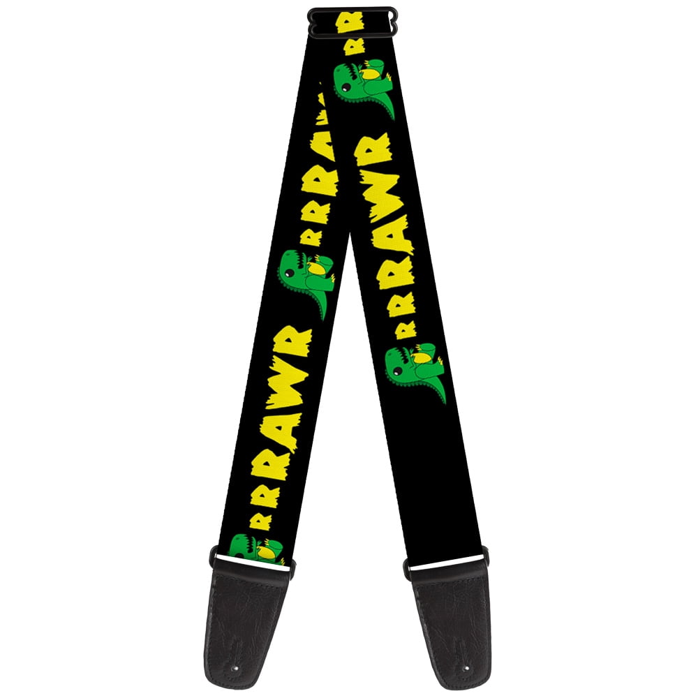 Buckle-Down Guitar Strap, Rrrawr Dinosaur Black Green Yellow, 2 Inches Wide