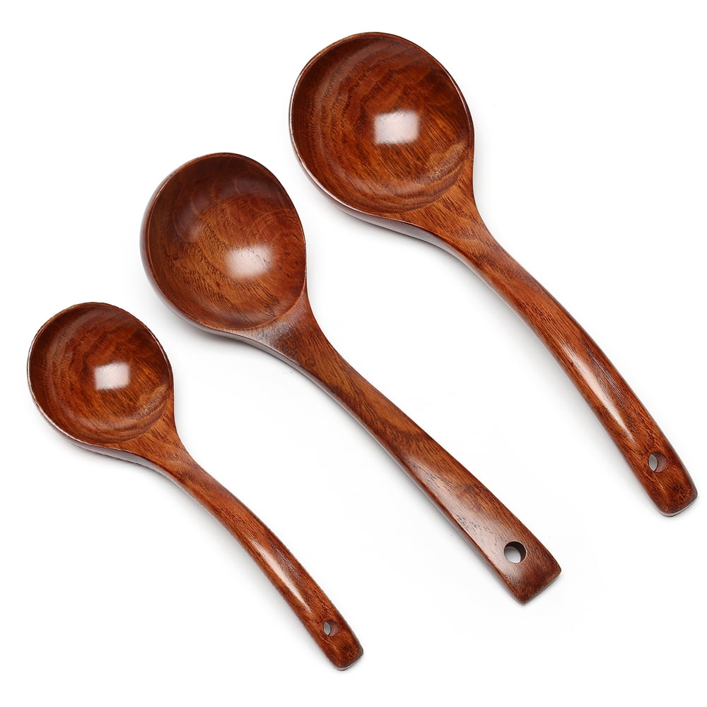 3Pcs/Set Natural Wooden Cooking Scoops Long Handle Catering Rice Spoon